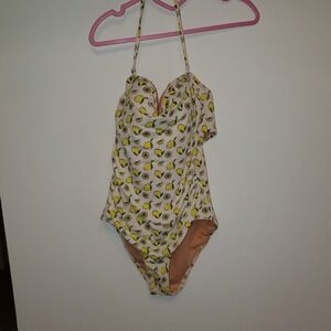 J.Crew S Lemon Print One Piece Halter Neck Swimsuit